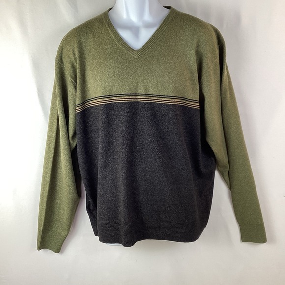Dockers V-neck Pullover Sweater Men's Green Argyle Striped Acrylic Size XL - Picture 1 of 4